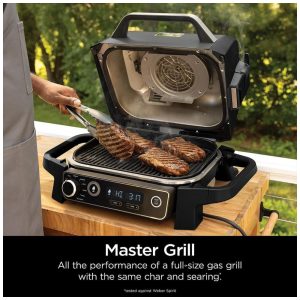 Ninja OG701 Churrasqueira Woodfire 7 em 1 Air Fryer, Assar, Grelhar e Defumar com Pellets de Madeira, Portátil e Elétrica, Cinza