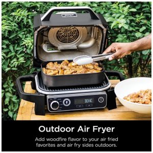 Ninja OG701 Churrasqueira Woodfire 7 em 1 Air Fryer, Assar, Grelhar e Defumar com Pellets de Madeira, Portátil e Elétrica, Cinza