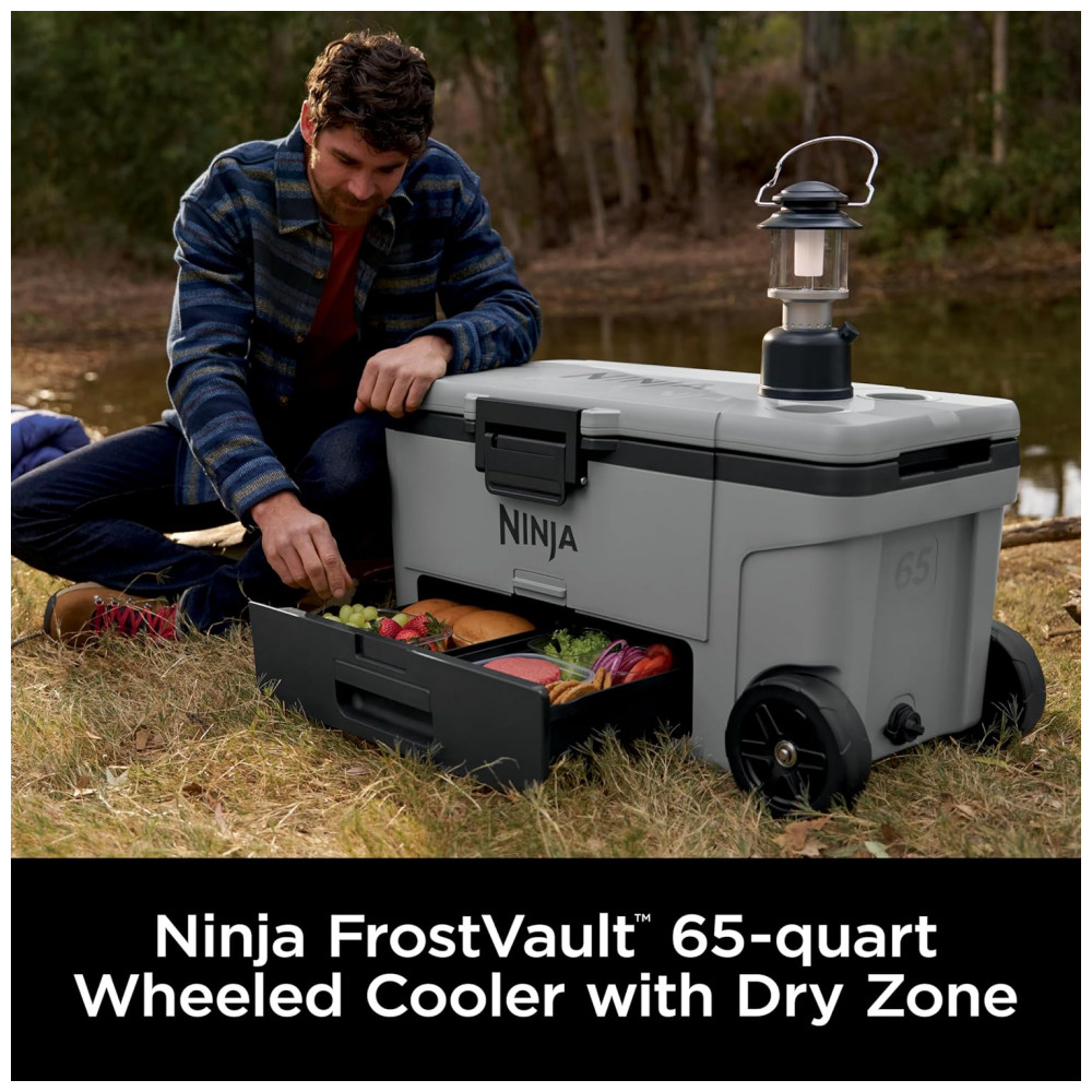 Caixa Térmica com Rodas Ninja FrostVault 65 L Cinza Ardósia Gaveta Dry Zone Isolamento de Alta Performance
