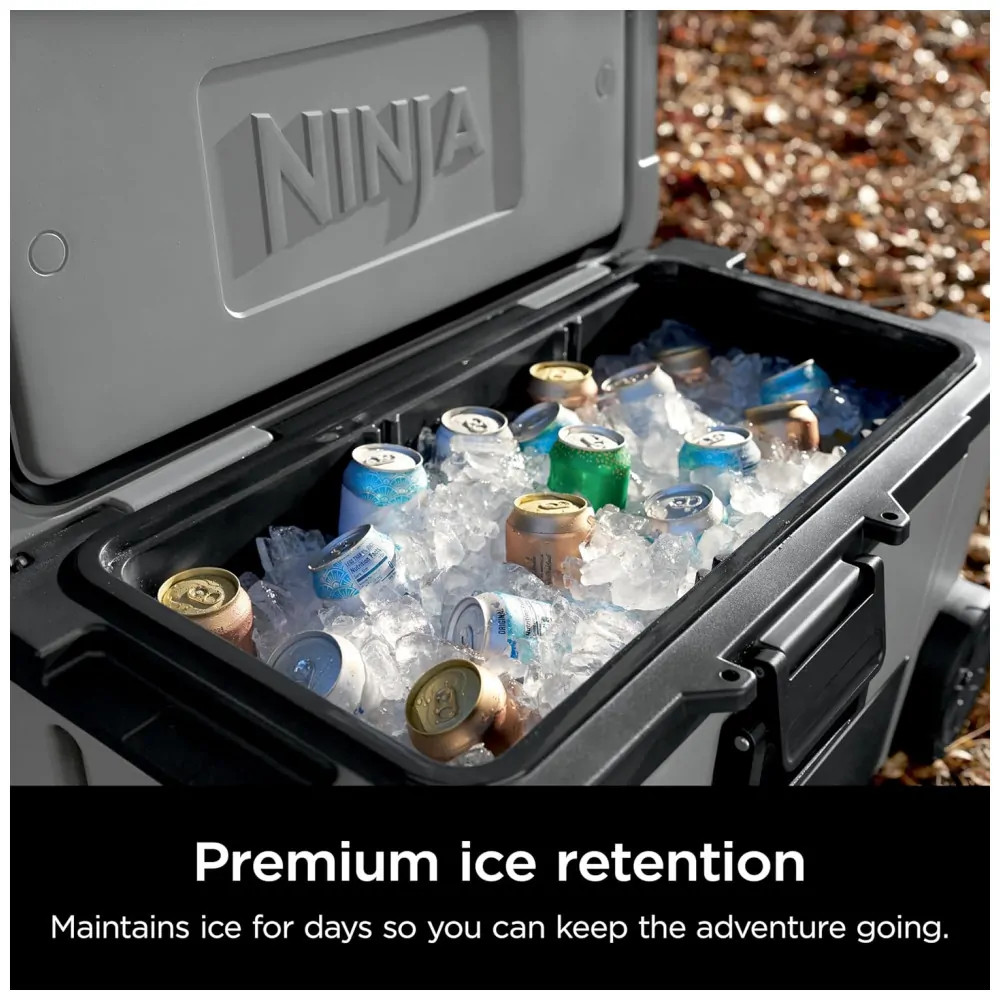 Caixa Térmica com Rodas Ninja FrostVault 65 L Cinza Ardósia Gaveta Dry Zone Isolamento de Alta Performance