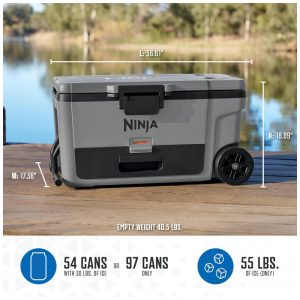 Caixa Térmica com Rodas Ninja FrostVault 65 L Cinza Ardósia Gaveta Dry Zone Isolamento de Alta Performance
