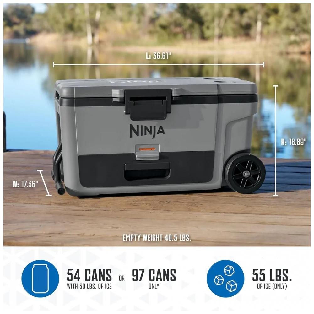 Caixa Térmica com Rodas Ninja FrostVault 65 L Cinza Ardósia Gaveta Dry Zone Isolamento de Alta Performance