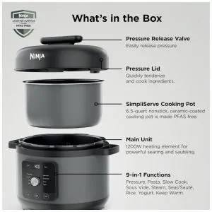 Panela de Pressão Elétrica Ninja HyperHeat Cinza 6,2 L 9 em 1 SimpliServe Pot 1200 W PC201GY 110V