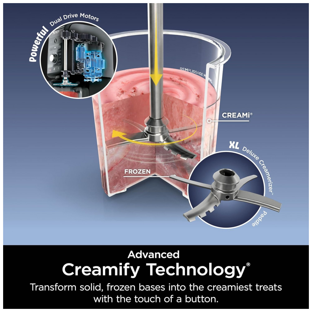Sorveteira Ninja CREAMi Deluxe Prata para Sorvetes, Picolés e Iogurte Congelado com 4 Potes XL de 710ml, 11 em 1, Capacidade Extra