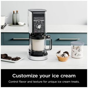 Sorveteira Ninja CREAMi Deluxe Prata para Sorvetes, Picolés e Iogurte Congelado com 4 Potes XL de 710ml, 11 em 1, Capacidade Extra