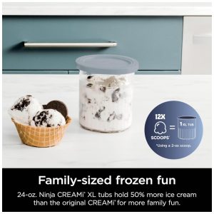 Sorveteira Ninja CREAMi Deluxe Prata para Sorvetes, Picolés e Iogurte Congelado com 4 Potes XL de 710ml, 11 em 1, Capacidade Extra