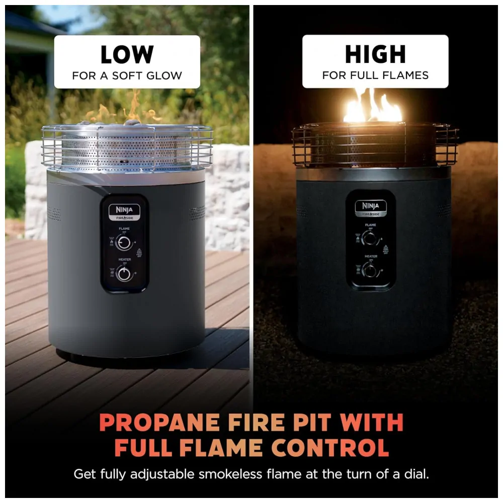 Ninja Fireside360 Aquecedor Externo e Fogueira Portátil 3 Modos, Chama Sem Fumaça, Controle Fácil, 80.000 BTUs