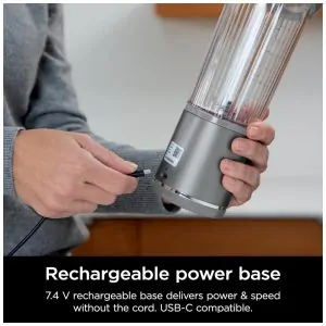 Liquidificador Portátil Ninja Blast Cinza com 2 Copos 530 ml Tampa Antivazamento USB C Sem Fio 7,4V