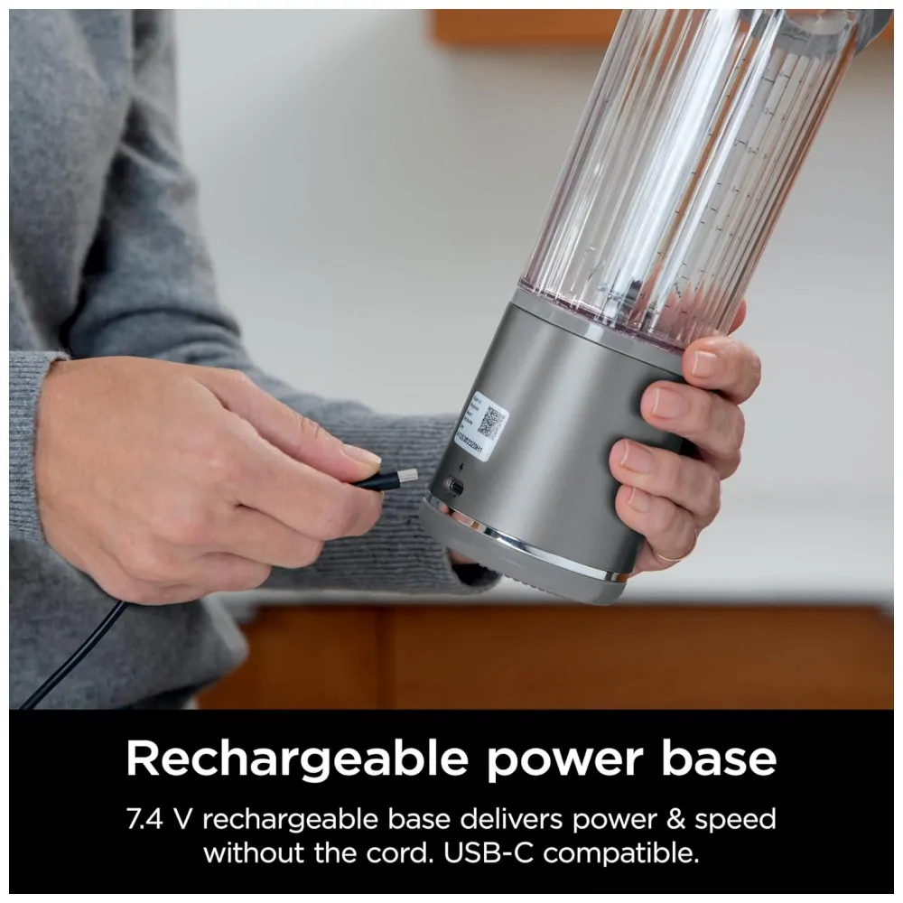 Liquidificador Portátil Ninja Blast Cinza com 2 Copos 530 ml Tampa Antivazamento USB C Sem Fio 7,4V