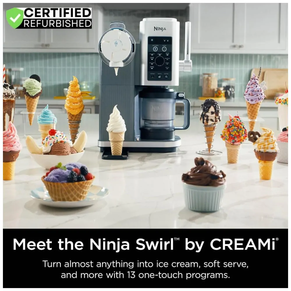 Sorveteira Ninja CREAMi Swirl Prata 2 Potes 473 ml 13 Programas Soft Serve NC701 110V