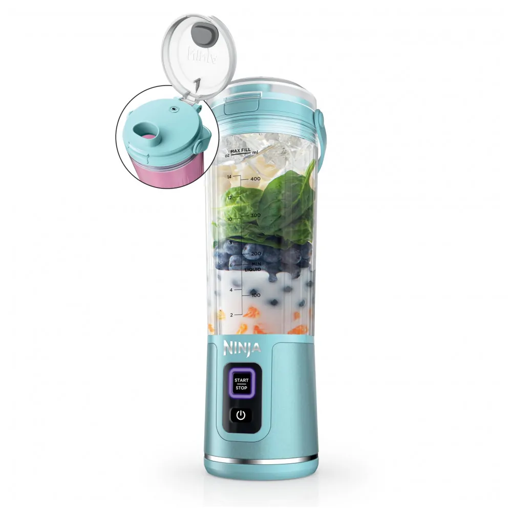 Liquidificador Portátil Ninja Blast 530 ml Aqua Tampa Antivazamento Bateria Recarregável USB C