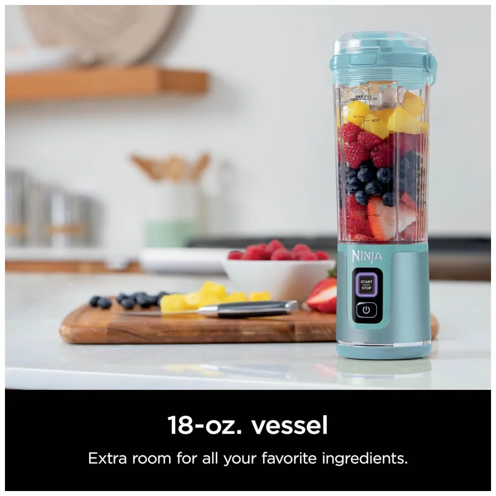 Liquidificador Portátil Ninja Blast 530 ml Aqua Tampa Antivazamento Bateria Recarregável USB C