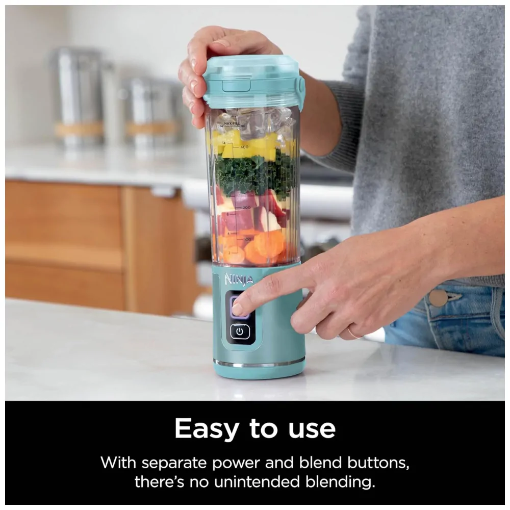 Liquidificador Portátil Ninja Blast 530 ml Aqua Tampa Antivazamento Bateria Recarregável USB C