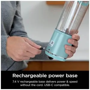 Liquidificador Portátil Ninja Blast 530 ml Aqua Tampa Antivazamento Bateria Recarregável USB C