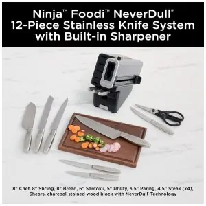 Jogo de Facas Ninja NeverDull 12 Peças Aço Inox Alemão Chaira no Bloco com Afiador Integrado