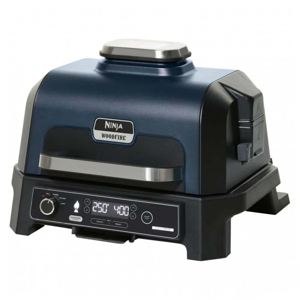 Ninja Woodfire Pro XL Grill e Defumador 4 em 1, Termômetro Integrado, Elétrico e Portátil Azul Marinho