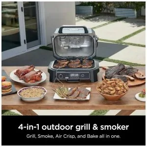 Ninja Woodfire Pro XL Grill e Defumador 4 em 1, Termômetro Integrado, Elétrico e Portátil Azul Marinho