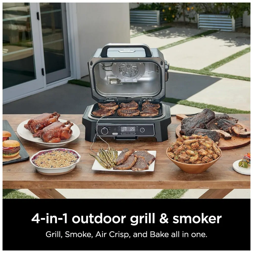 Ninja Woodfire Pro XL Grill e Defumador 4 em 1, Termômetro Integrado, Elétrico e Portátil Azul Marinho
