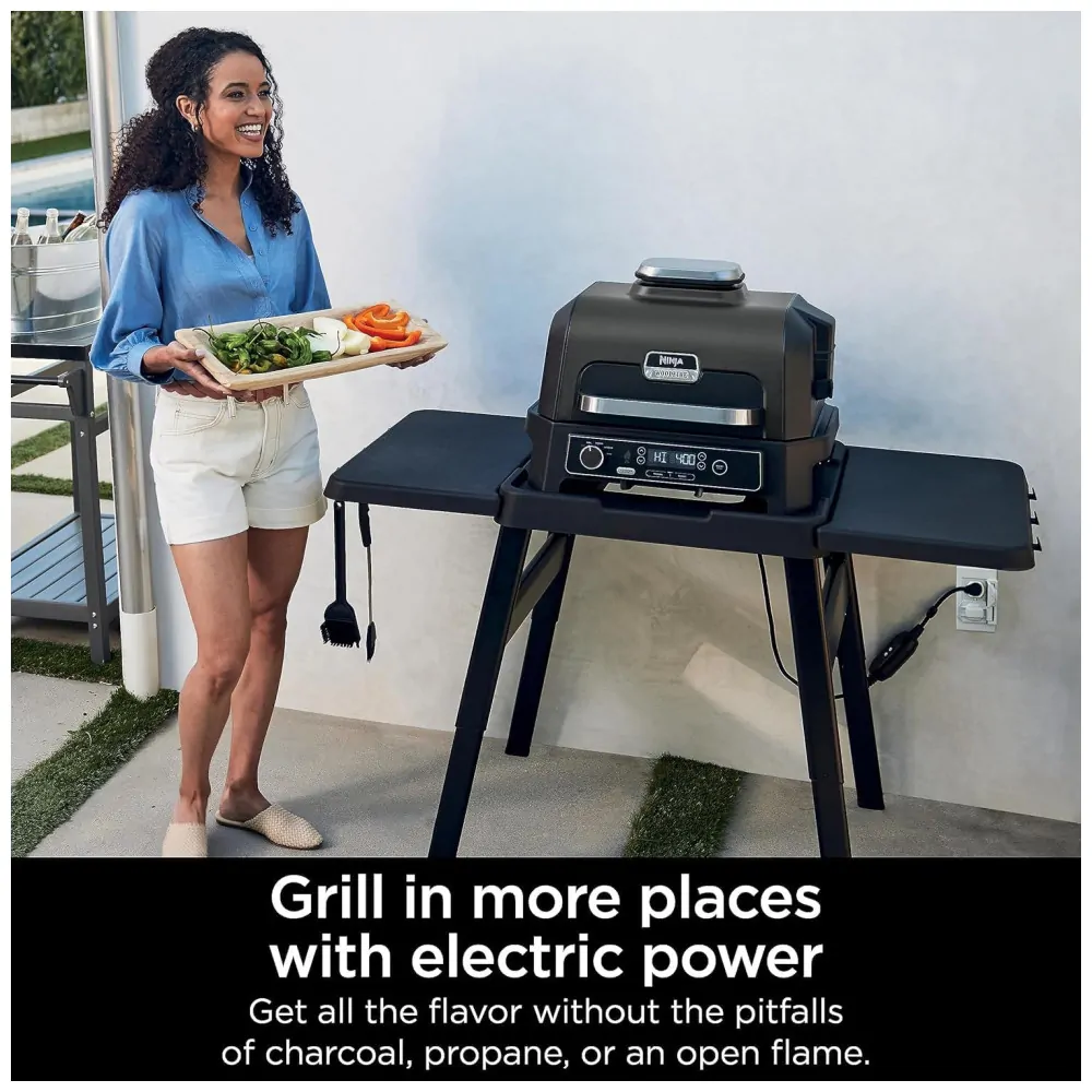 Ninja Woodfire Pro XL Grill e Defumador 4 em 1, Termômetro Integrado, Elétrico e Portátil Azul Marinho