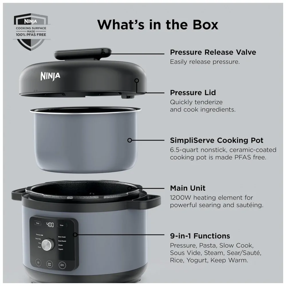 Panela de Pressão Elétrica Ninja HyperHeat Roxo Pedra 6,2 L 9 em 1 SimpliServe Pot 1200 W PC201SP 110V