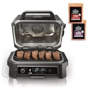 Ninja Woodfire Pro XL Churrasqueira 4 em 1 com Defumador, Termômetro Integrado e Tecnologia Woodfire