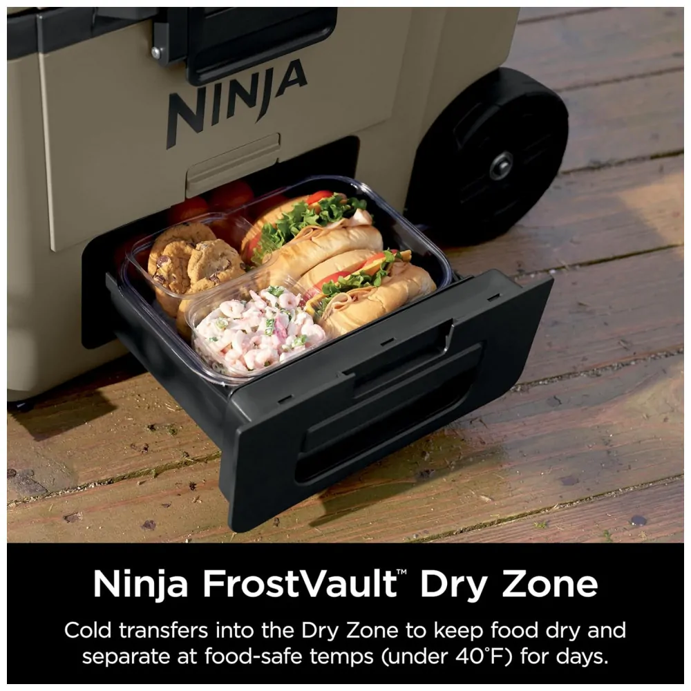 Cooler Portátil Ninja FrostVault 65 L com Rodas e Zona Seca Isolada Bege Claro