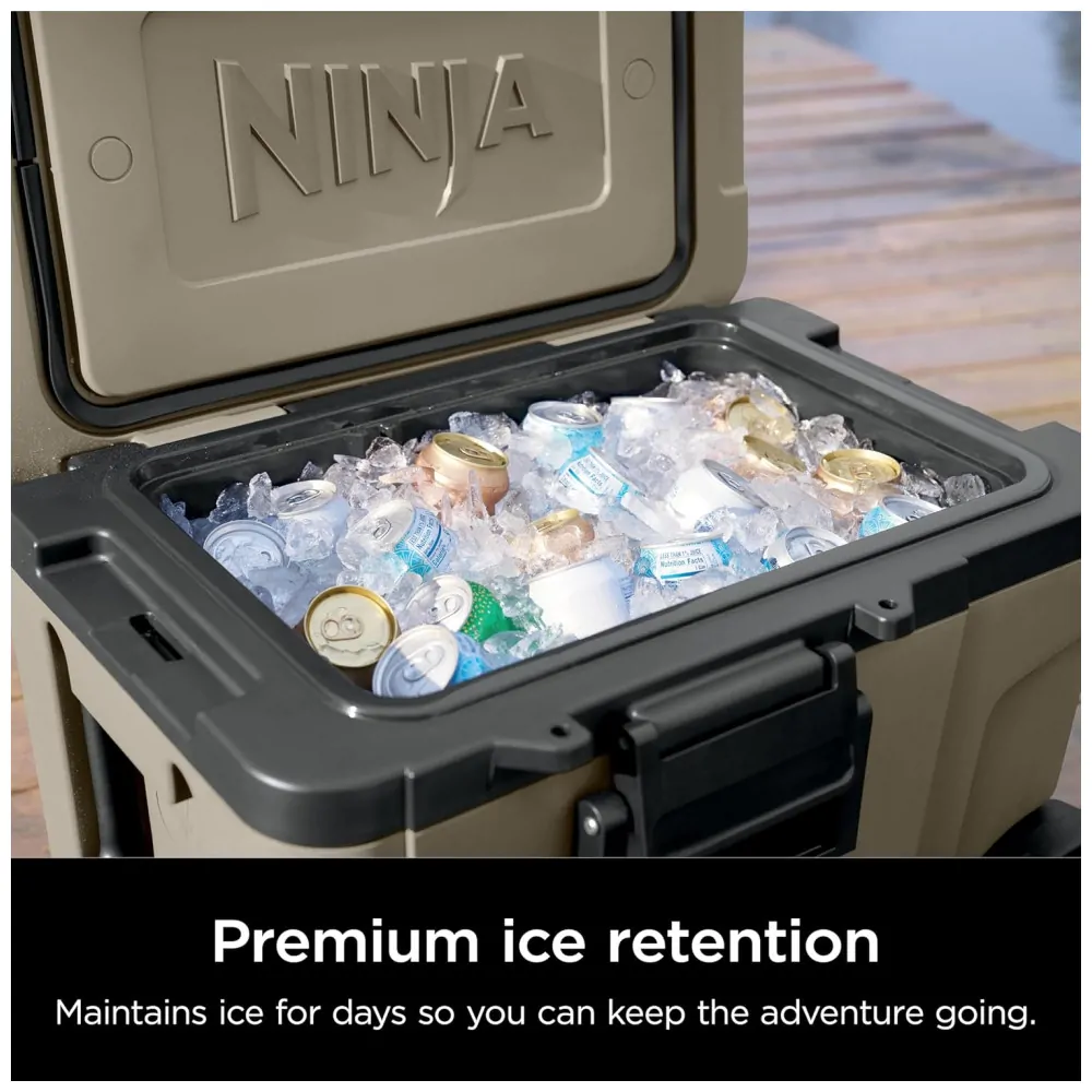 Cooler Portátil Ninja FrostVault 65 L com Rodas e Zona Seca Isolada Bege Claro