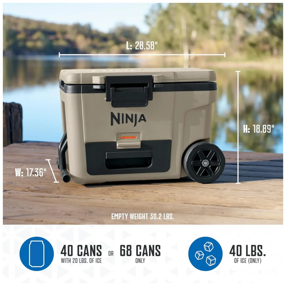 Cooler Portátil Ninja FrostVault 65 L com Rodas e Zona Seca Isolada Bege Claro