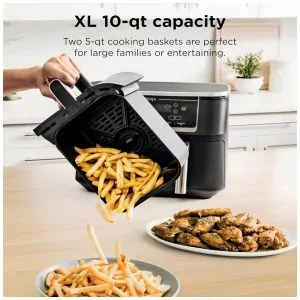 Fritadeira Elétrica Air Fryer Ninja DZ302 Preta 10,0 L Cestas Duplas 6 em 1 DualZone 1690 W 110V