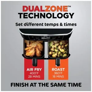Fritadeira Elétrica Air Fryer Ninja DZ302 Preta 10,0 L Cestas Duplas 6 em 1 DualZone 1690 W 110V