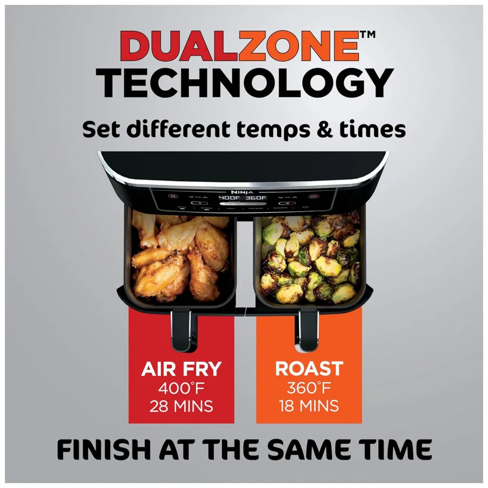 Fritadeira Elétrica Air Fryer Ninja DZ302 Preta 10,0 L Cestas Duplas 6 em 1 DualZone 1690 W 110V