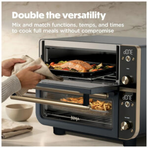 Forno Elétrico Inteligente Ninja Double Oven Pro Smart XL 28 Litros 12 em 1 DualZone Cozinha 2 Refeições de Uma Vez