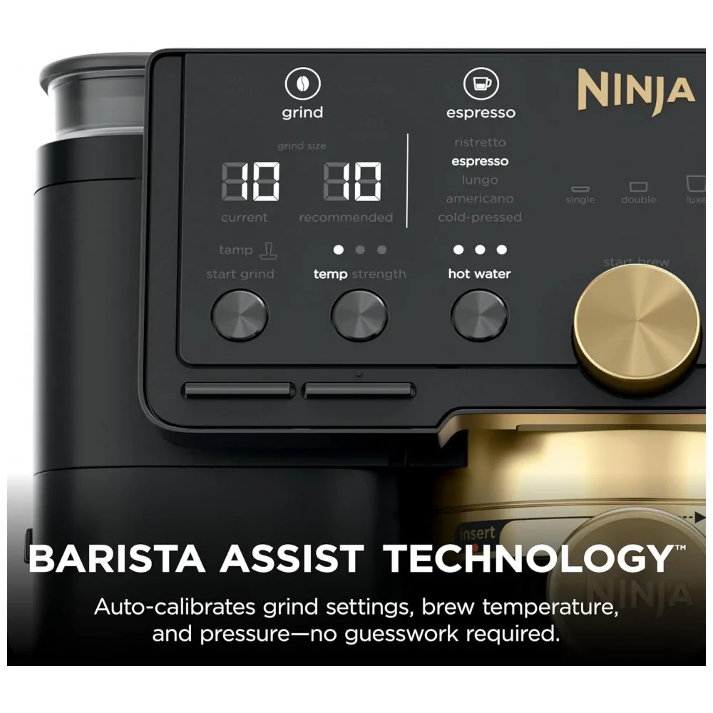 Cafeteira Ninja Luxe ES771BK David Beckham 3 em 1 Espresso Moedor Preto Dourado 120V