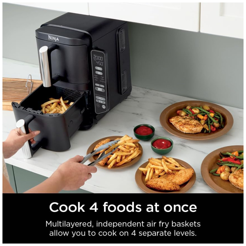 Fritadeira de Ar Air Fryer Dupla 7,5 Litros com Tecnologia DoubleStack Cozinha 4 Alimentos Simultaneamente, 110V 1690W, Ninja SL201, Preta