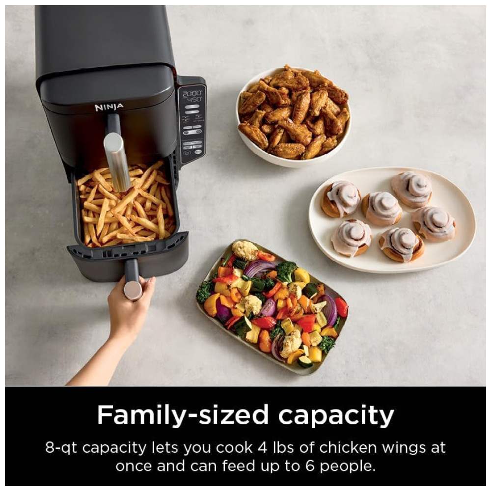 Fritadeira de Ar Air Fryer Dupla 7,5 Litros com Tecnologia DoubleStack Cozinha 4 Alimentos Simultaneamente, 110V 1690W, Ninja SL201, Preta