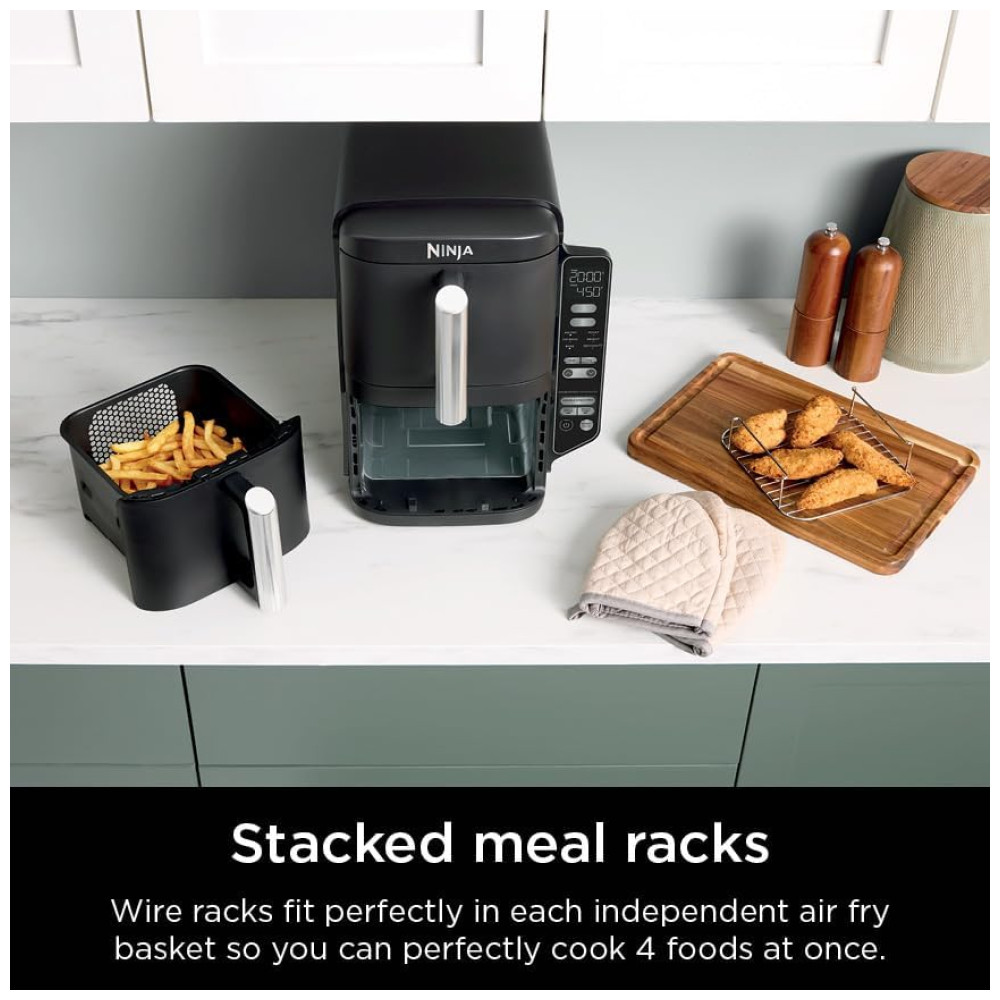 Fritadeira de Ar Air Fryer Dupla 7,5 Litros com Tecnologia DoubleStack Cozinha 4 Alimentos Simultaneamente, 110V 1690W, Ninja SL201, Preta