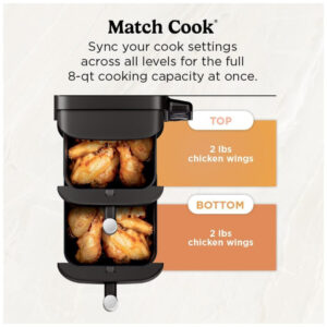 Fritadeira de Ar Air Fryer Dupla 7,5 Litros com Tecnologia DoubleStack Cozinha 4 Alimentos Simultaneamente, 110V 1690W, Ninja SL201, Preta
