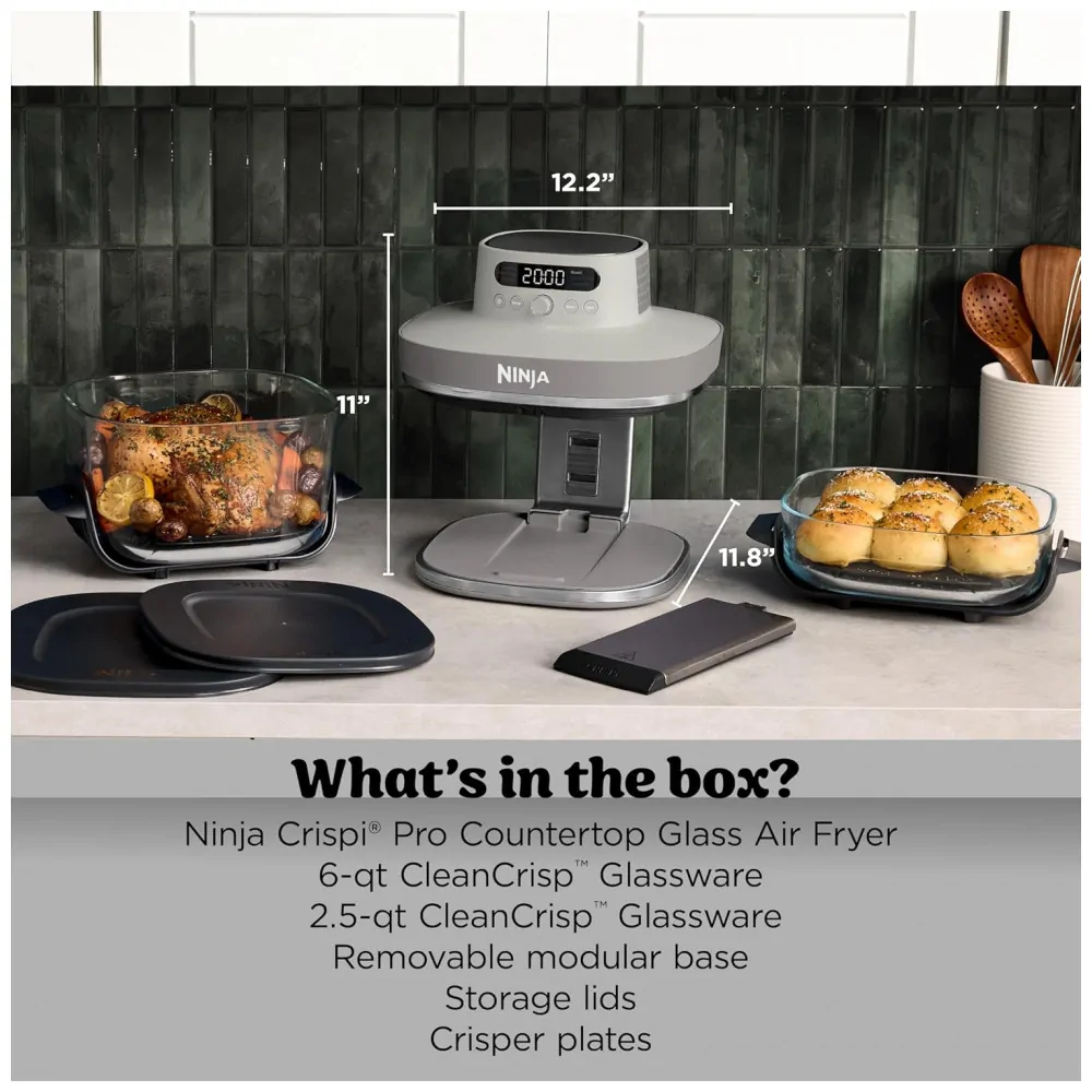 Fritadeira de Ar Ninja Crispi Pro Glass 6 em 1 5,7 L 6 qt 1800W Cor Bone Air Fry