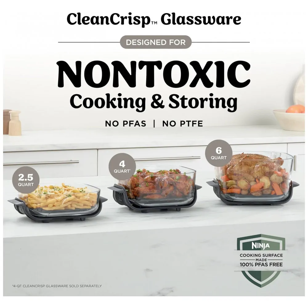 Fritadeira de Ar Ninja Crispi Pro Glass 6 em 1 5,7 L 6 qt 1800W Cor Bone Air Fry