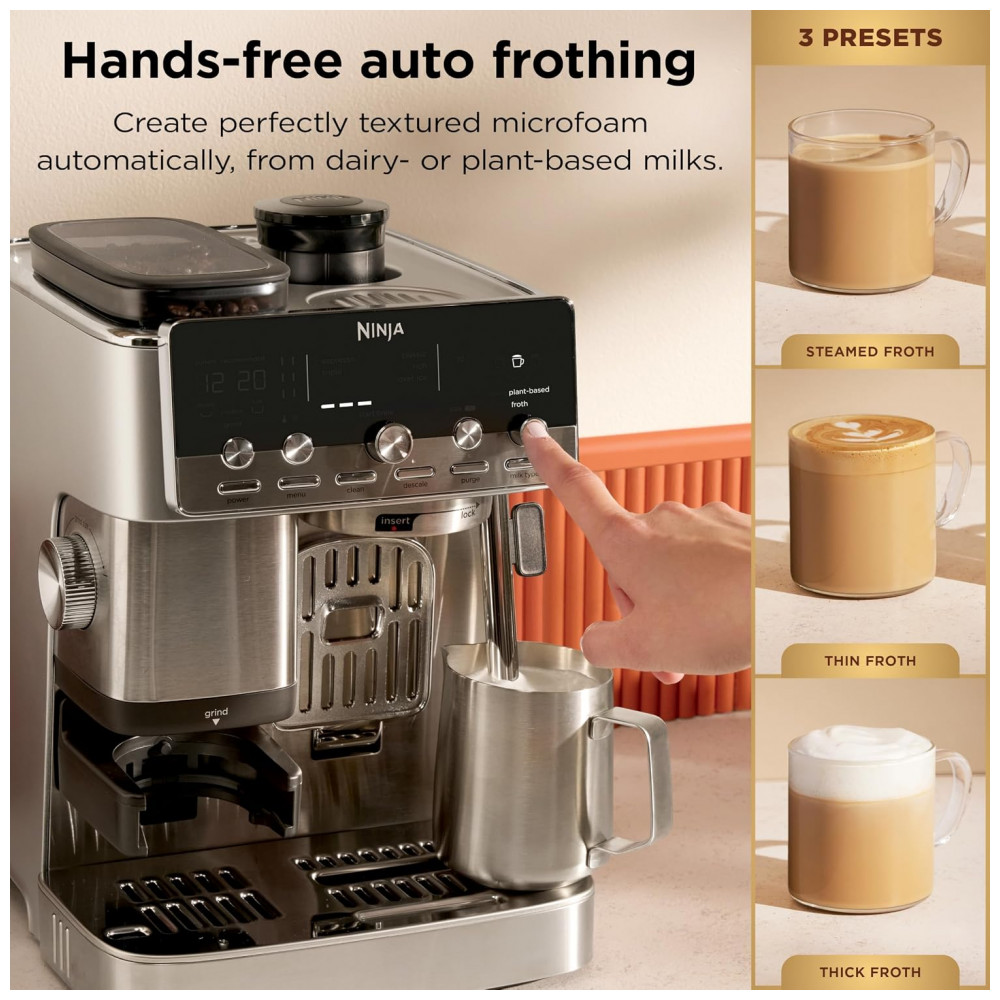 Ninja Luxe Café Mini Plus com AutoFroth. Gotejamento de café expresso. Inoxidável. ES351 Aço Inoxidável