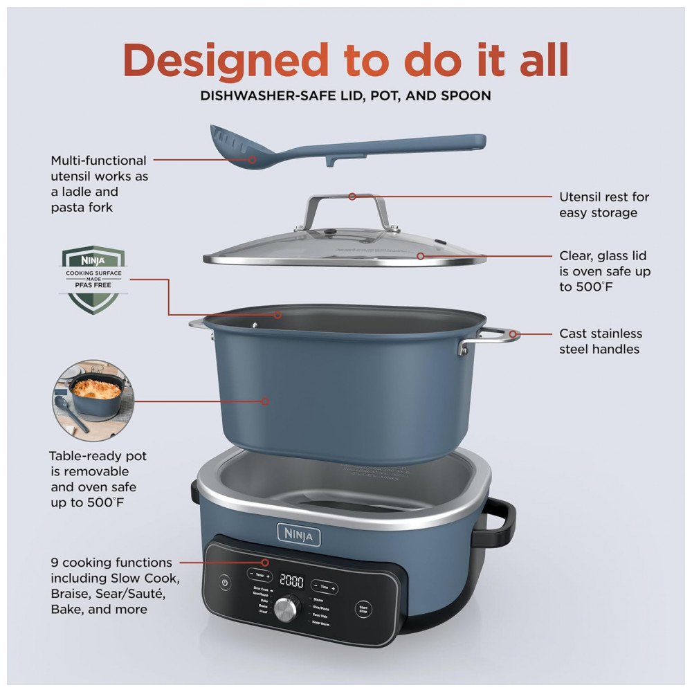 Panela Multifunção Ninja MC2001 PossibleCooker Azul 9 em 1 8,0L 1400W 120V