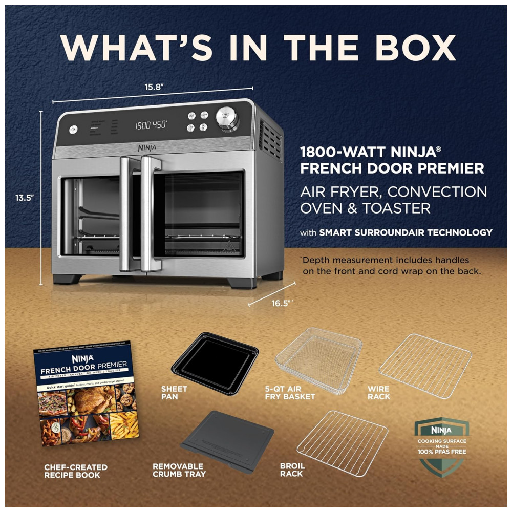 Forno Air Fryer Ninja French Door Premier 10 em 1 Porta Dupla 19,2 L 20,3 qt Preto FO101BK