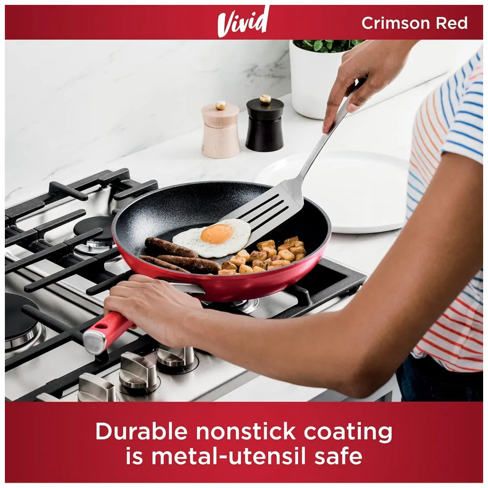 Conjunto de Panelas Ninja C29500 NeverStick Vivid 10 Peças Vermelho Crimson Antiaderente Forno 204 C