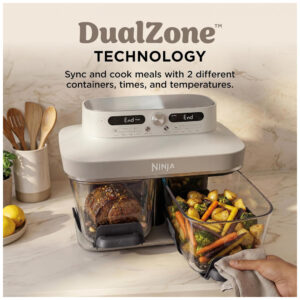 Air Fryer Ninja Crispi DualZone de Vidro 7,6 L 8 qt Capacidade Dupla Zona 1785W Externa