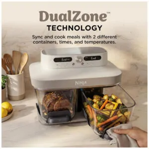 Air Fryer Ninja Crispi DualZone de Vidro 7,6 L 8 qt Capacidade Dupla Zona 1785W Externa