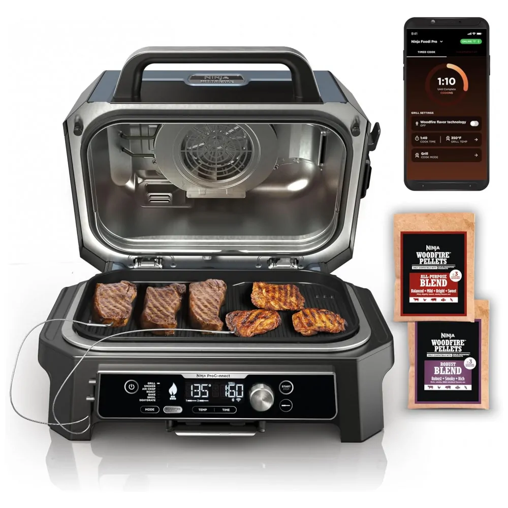 Chapa Griddle Ninja XL Woodfire Outdoor Grill Smoker Aço Liga Externo