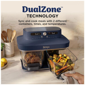 Air Fryer de Vidro Ninja Crispi DualZone 6 em 1 Duas Cubas de 3,8 L 4 qt 1785W Prata Cyberspace