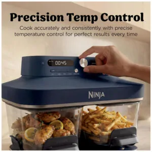 Air Fryer de Vidro Ninja Crispi DualZone 6 em 1 Duas Cubas de 3,8 L 4 qt 1785W Prata Cyberspace